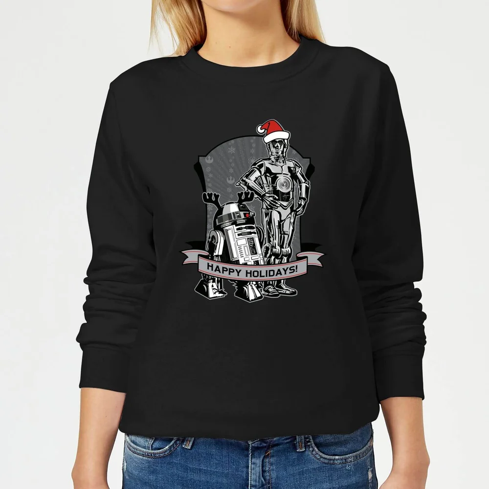 Star Wars Happy Holidays Droids Damen Weihnachtspullover – Schwarz - XS Bild 1