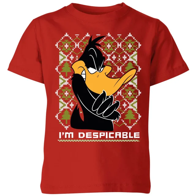 Looney Tunes Daffy Duck Knit Kinder Christmas T-Shirt - Rot