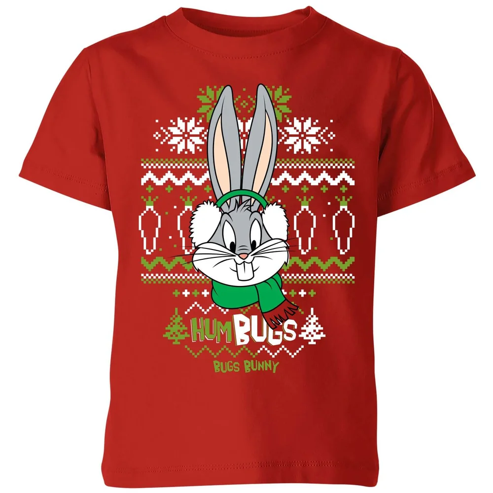 Looney Tunes Bugs Bunny Knit Kinder Christmas T-Shirt - Rot - 3-4 Jahre Bild 1