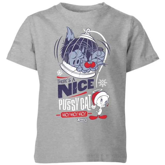 Looney Tunes Tweety Pie Pussy Cat Kinder Christmas T-Shirt - Grau