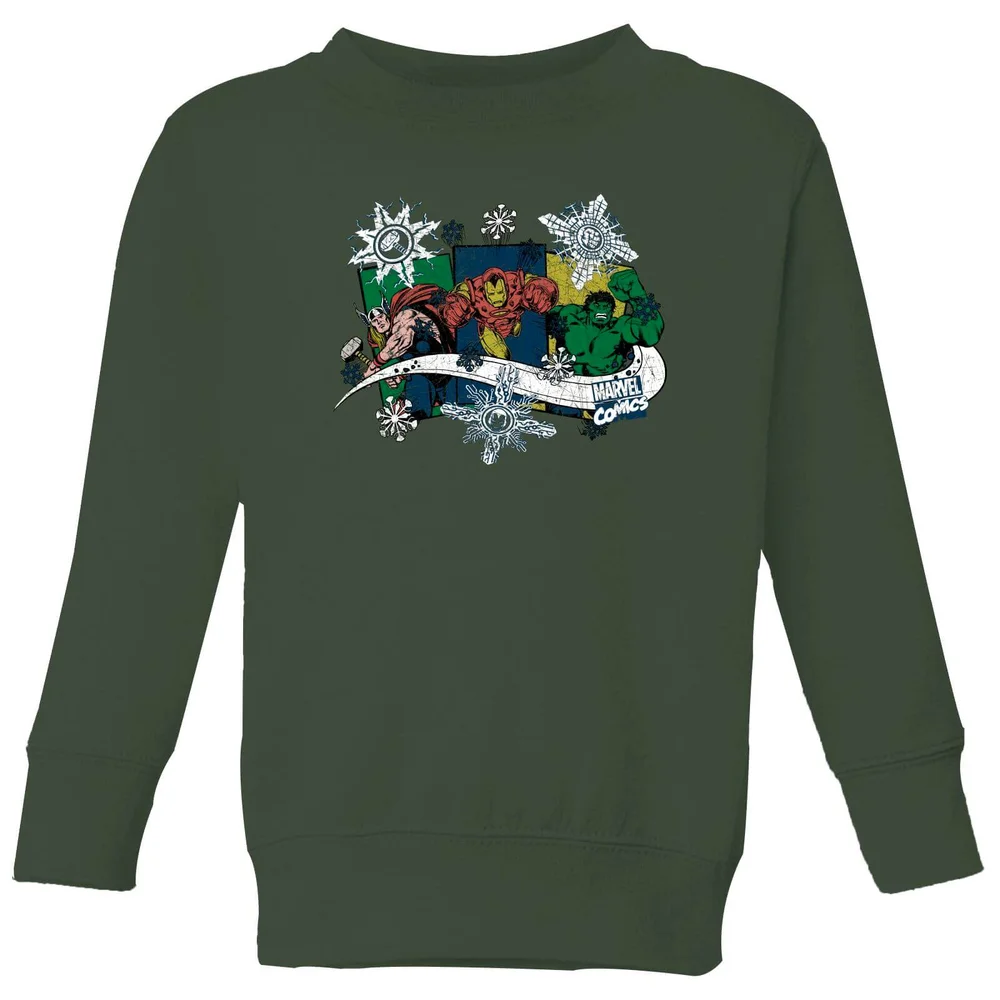 Marvel Thor Iron Man Hulk Snowflake Kinder Weihnachtspullover – Grün - 3-4 Jahre Bild 1