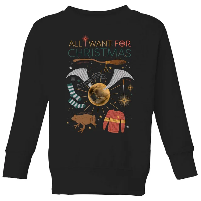 Harry Potter All I Want Kinder Weihnachtspullover - Schwarz