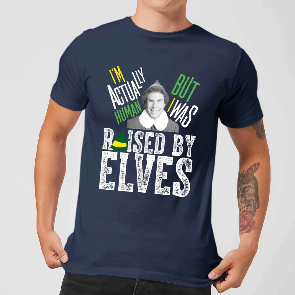 Elf Raised By Elves Herren Christmas T-Shirt - Navy Blau - S Bild 1
