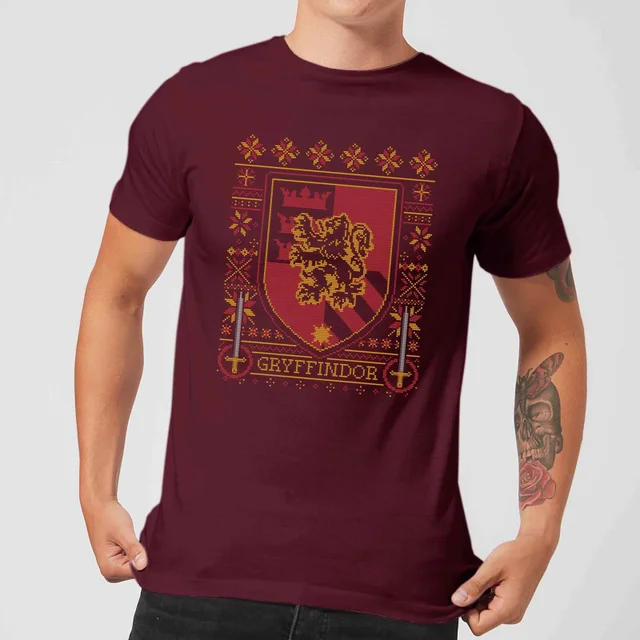 Harry Potter Gryffindor Crest Herren Christmas T-Shirt - Burgunderrot