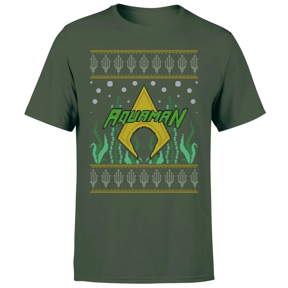 DC Aquaman Knit Herren Christmas T-Shirt - Dunkelgrün - S Bild 1
