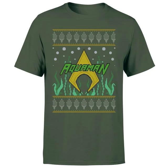DC Aquaman Knit Herren Christmas T-Shirt - Dunkelgrün