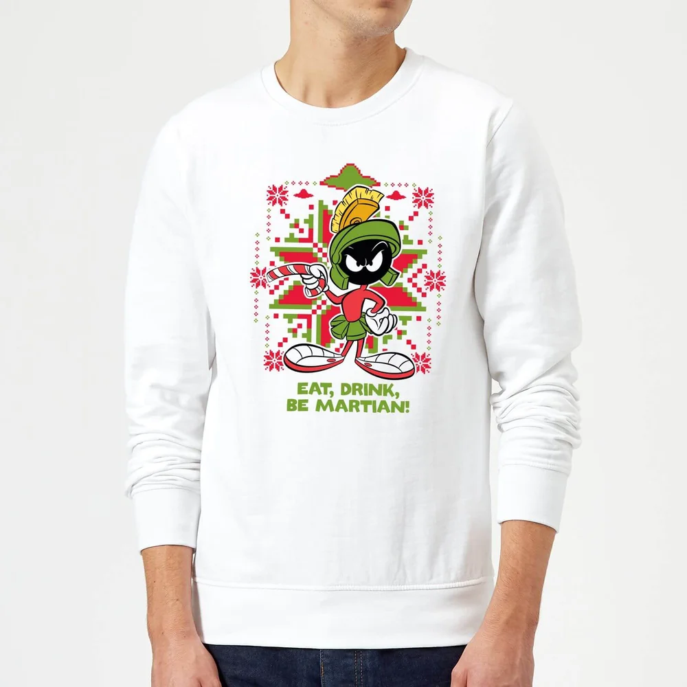 Looney Tunes Eat Drink Be Martian Weihnachtspullover – Weiß - S Bild 1