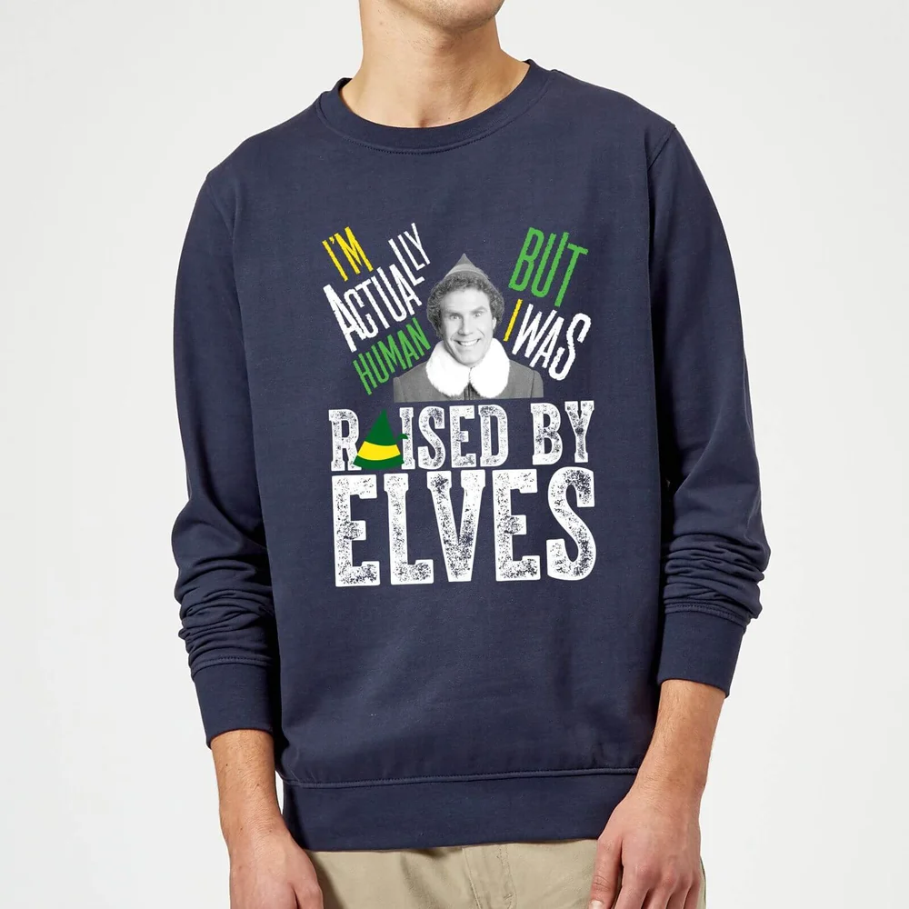 Elf Raised By Elves Weihnachtspullover – Navy - S Bild 1