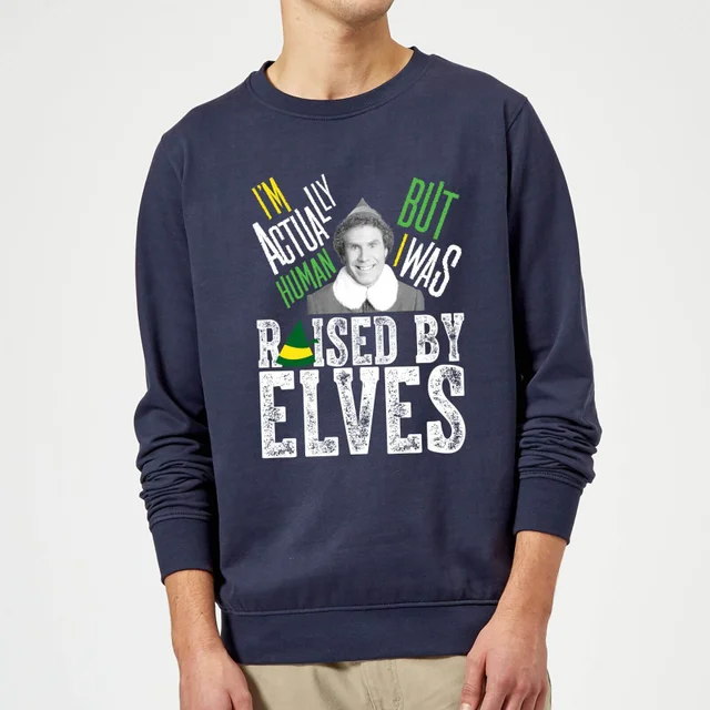 Elf Raised By Elves Weihnachtspullover – Navy