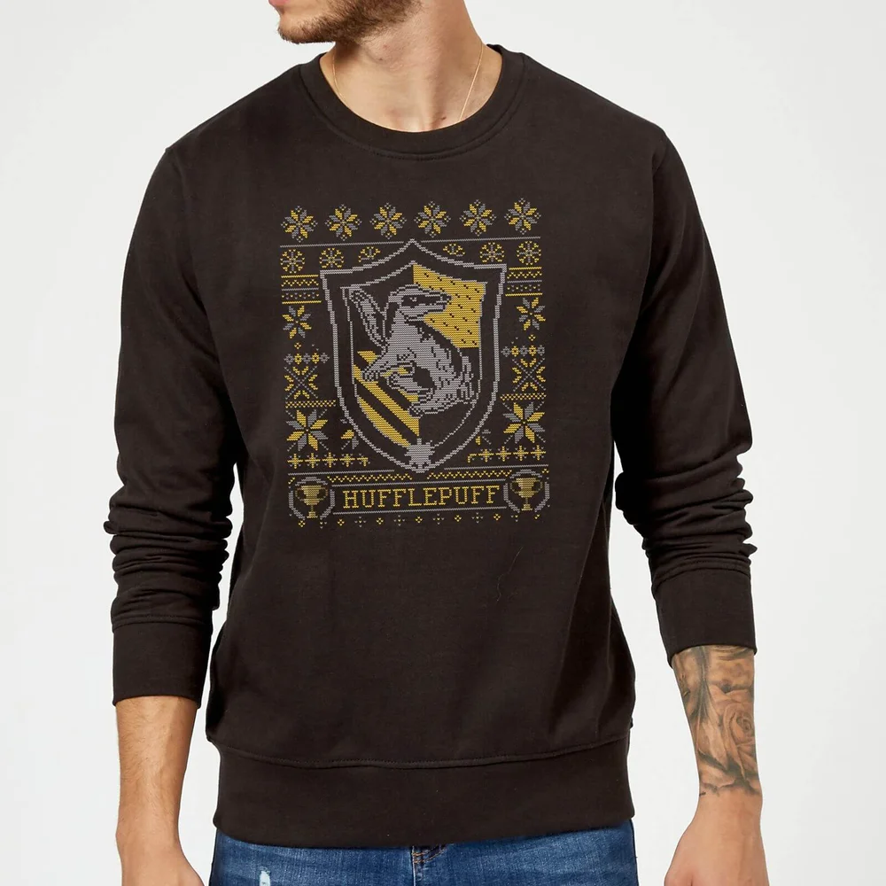 Harry Potter Hufflepuff Crest Weihnachtspullover – Schwarz - S Bild 1