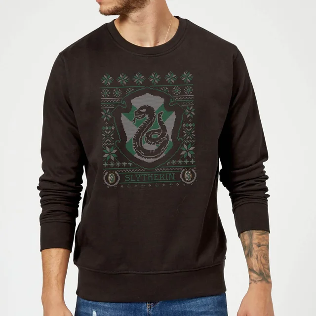 Harry Potter Slytherin Crest Weihnachtspullover – Schwarz
