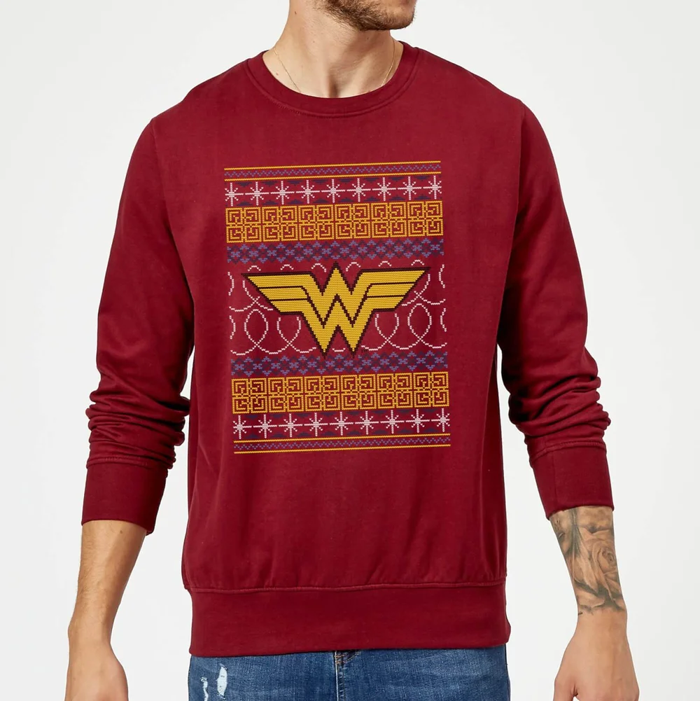 DC Comics Wonder Woman Knit Weihnachtspullover – Burgund - S Bild 1