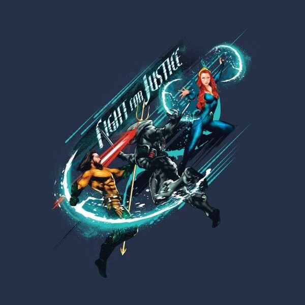 Aquaman Fight For Justice Damen T-Shirt - Navy Blau