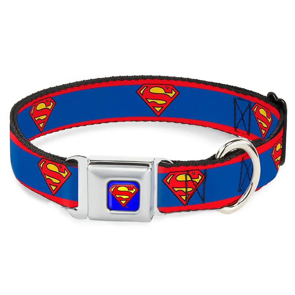 Buckle-Down DC Comics Superman Shield Dog Collar - Blue/Stripe Red/Blue (Various Sizes) - M/11-17 Inches Bild 1