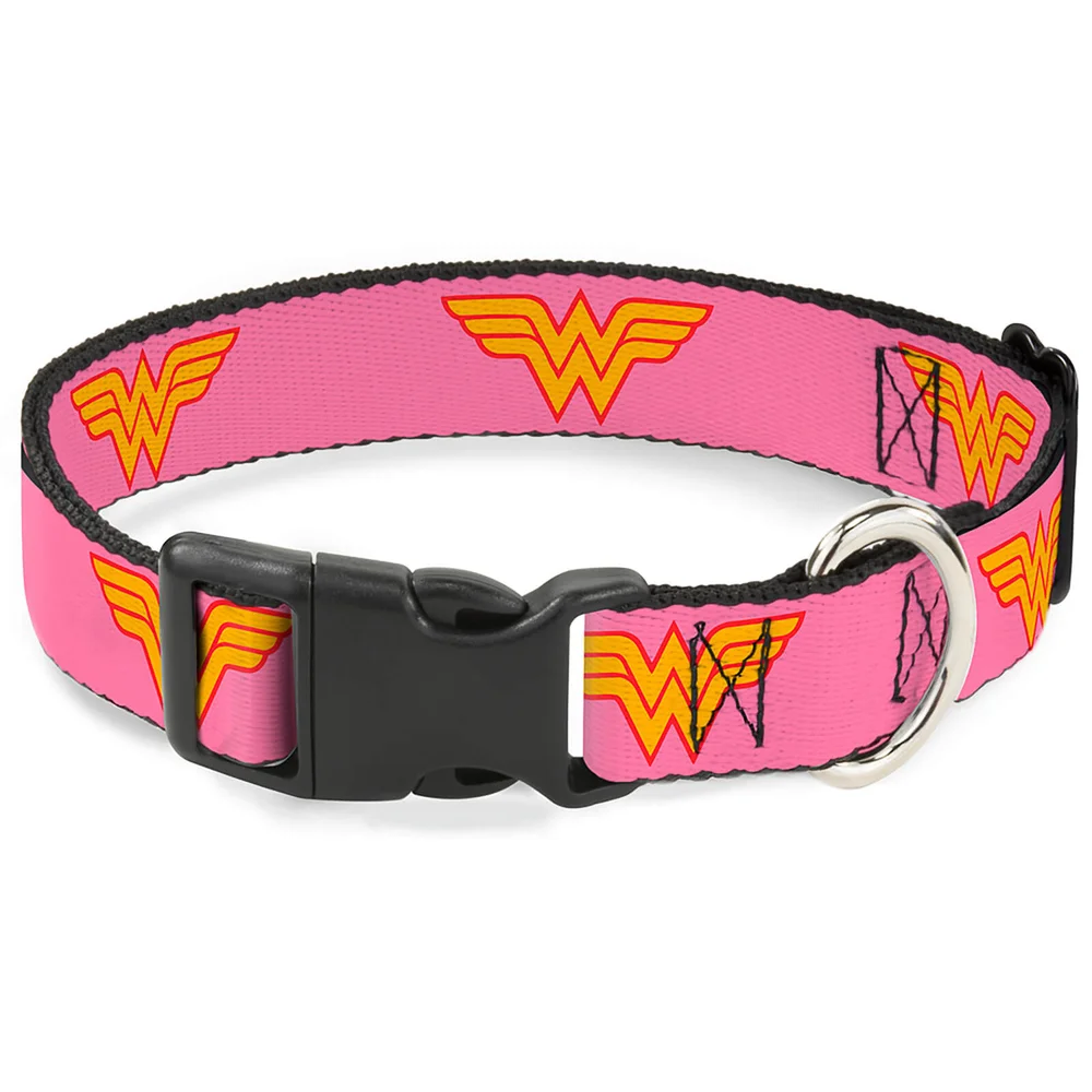 Buckle-Down DC Comics Wonder Woman Logo Plastic Clip Dog Collar - Pink (Various Sizes) - S/13-18 Inches Bild 1