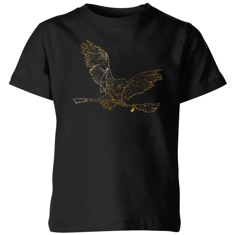 Harry Potter Hedwig Broom Gold Kids' T-Shirt - Black - 3-4 Jahre Bild 1