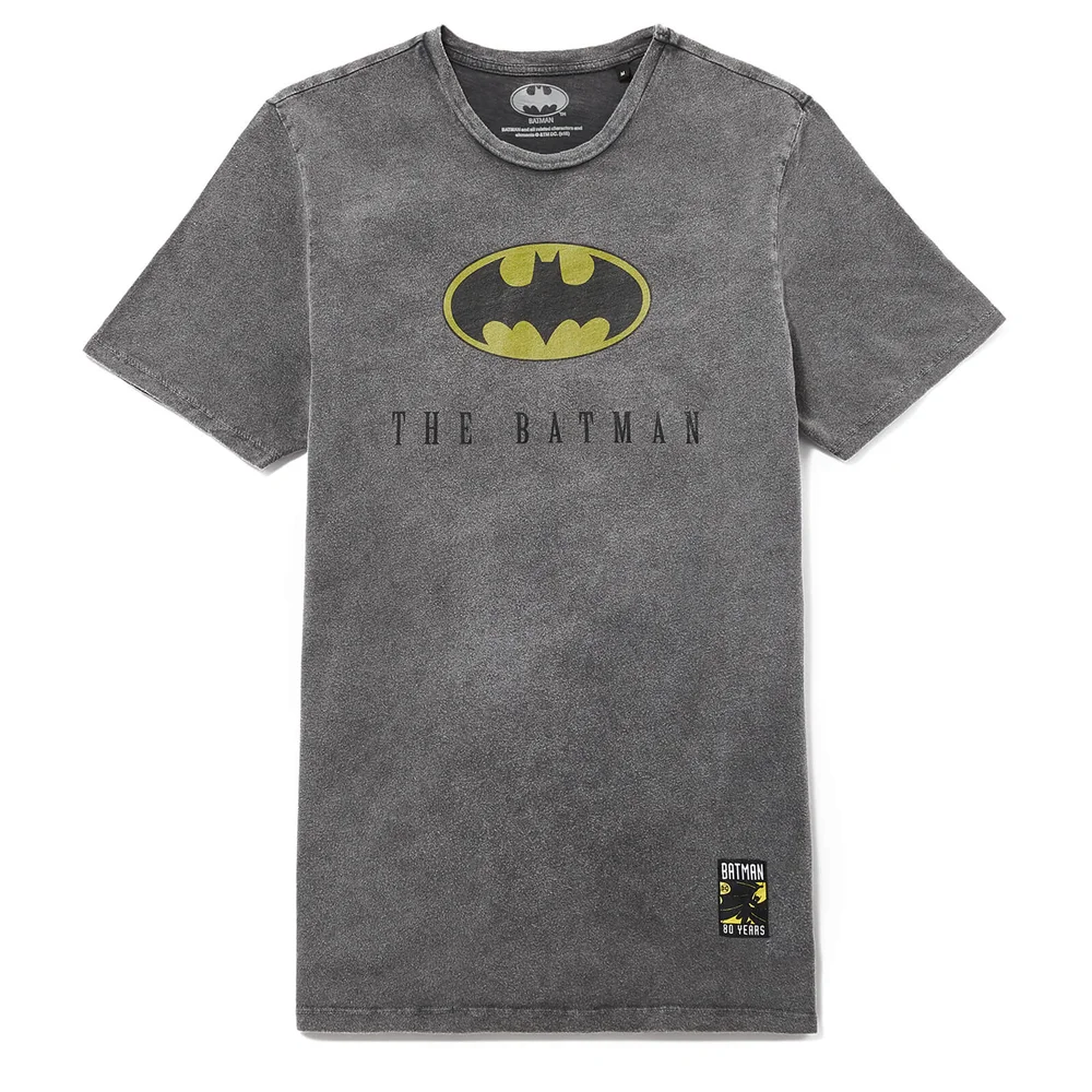 Batman 80. Jubiläum Logo T-Shirt - Schwarz Acid Wash - S Bild 1