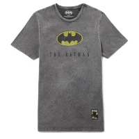 Batman 80. Jubiläum Logo T-Shirt - Schwarz Acid Wash