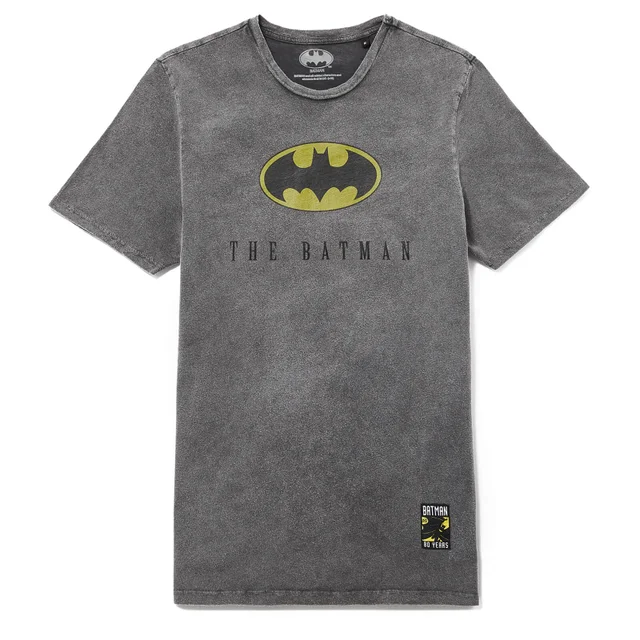 Batman 80. Jubiläum Logo T-Shirt - Schwarz Acid Wash