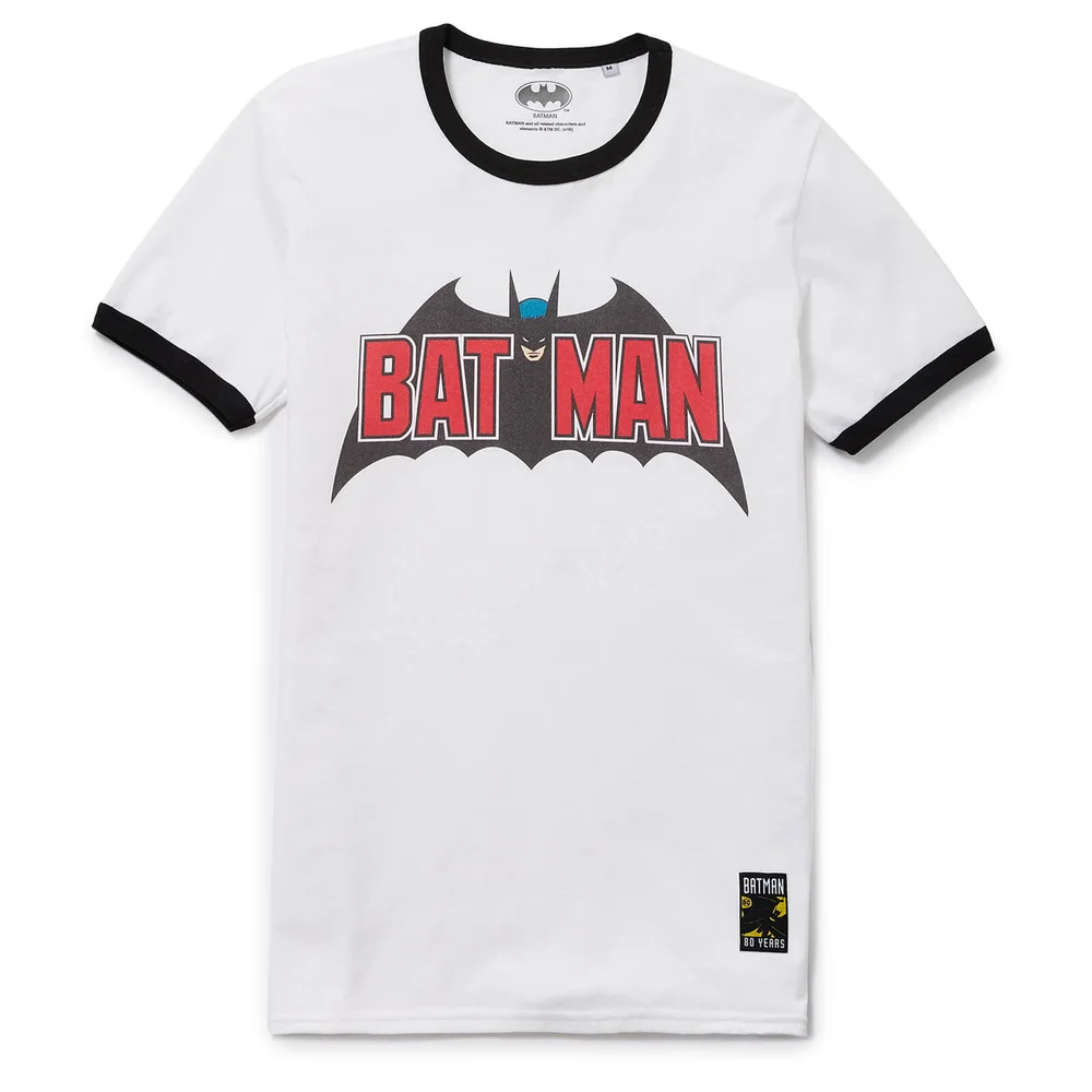 Batman 80. Jubiläum 70s Super Ringer T-Shirt - Weiß/Schwarz - S Bild 1