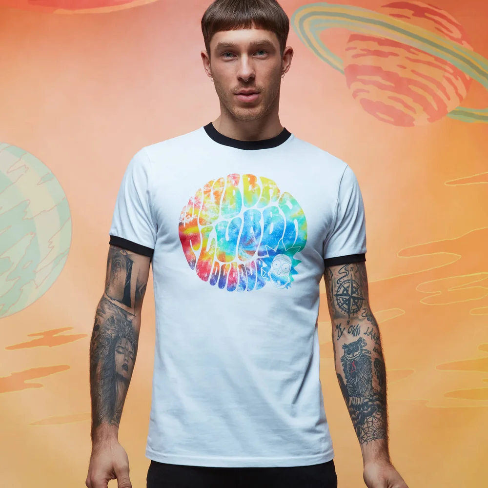 Rick and Morty Wubba Lubba Dub Dub Rainbow Psychedelic Ringer - Weiß / Schwarz - XL Bild 1