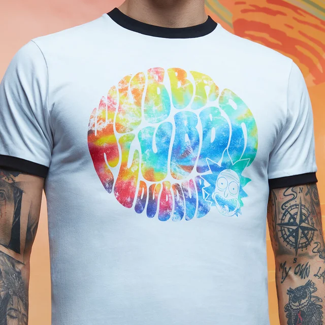Rick and Morty Wubba Lubba Dub Dub Rainbow Psychedelic Ringer - Weiß / Schwarz