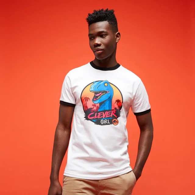 Jurassic Park Primal Clever Girl Unisex Ringer T-Shirt - Weiß / Schwarz