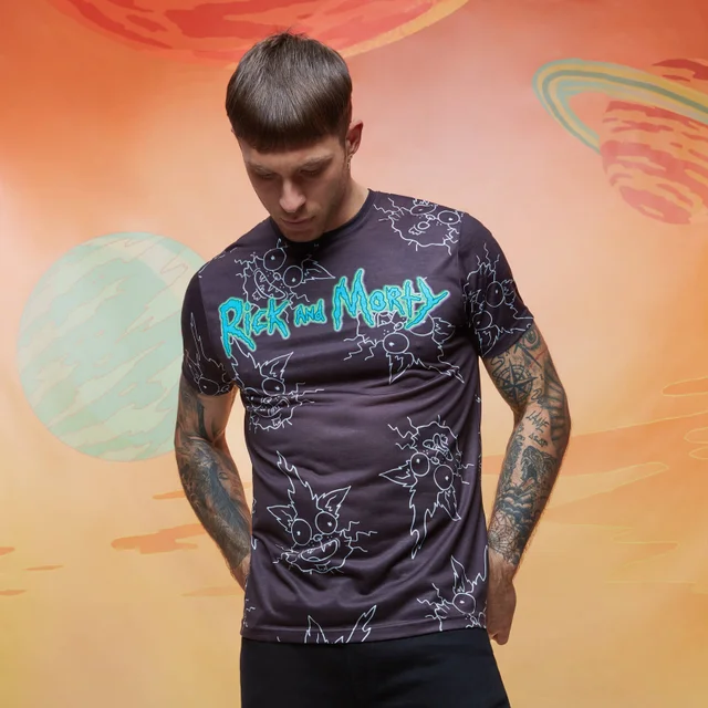 Rick and Morty All-Over Print Faces T-Shirt - Schwarz