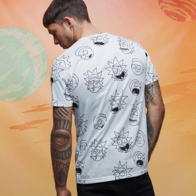 Rick and Morty All-Over Print Faces T-Shirt - Weiß