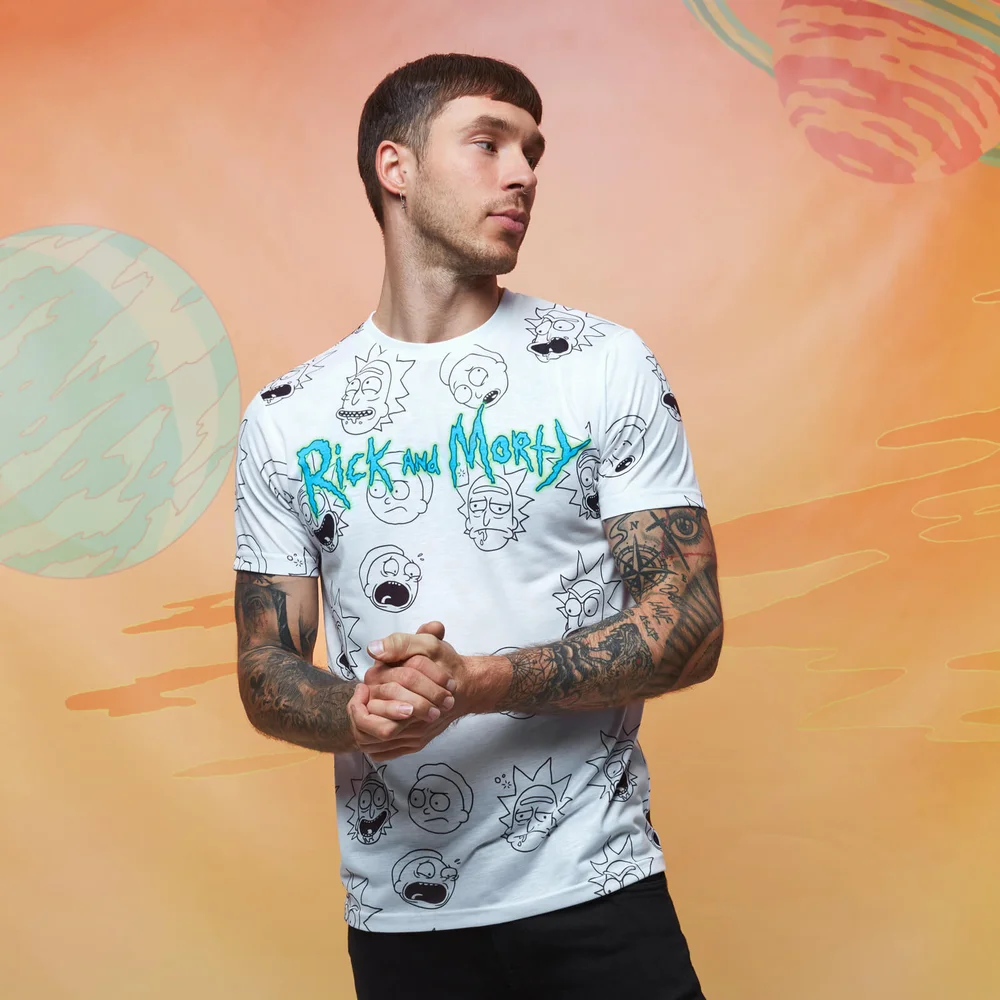 Rick and Morty All-Over Print Faces T-Shirt - Weiß - XXL Bild 1