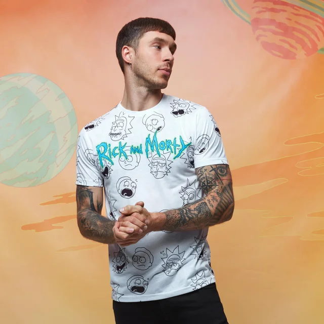 Rick and Morty All-Over Print Faces T-Shirt - Weiß