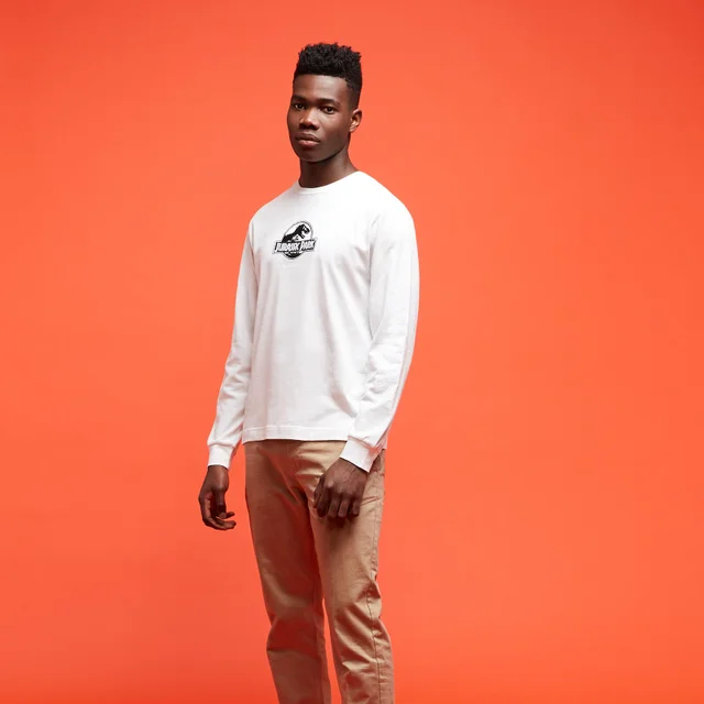 Jurassic Park Primal Embroidered Chest Logo Unisex Long Sleeved T-Shirt - Cream