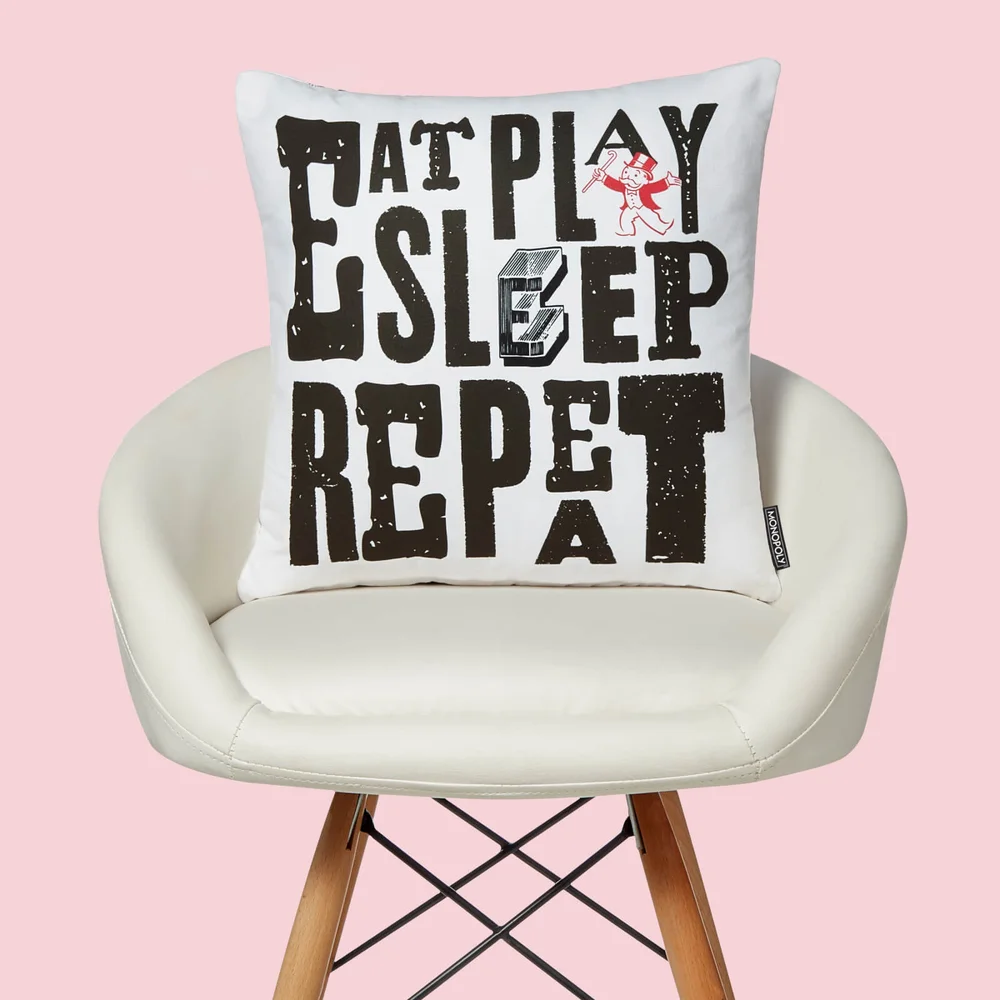 Monopoly Eat Sleep Play Repeat Square Cushion - 40x40cm - Soft Touch Bild 1