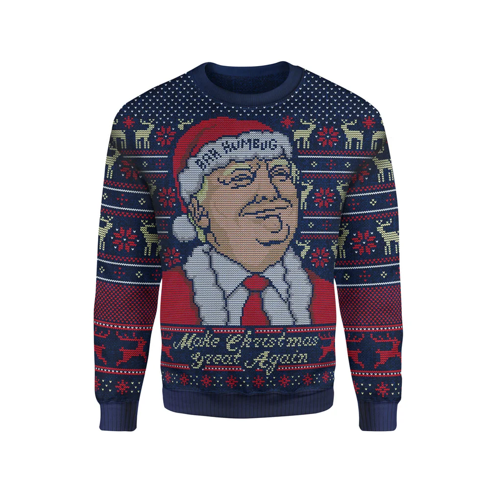 SOWIA Exklusive Donald Trump gestrickte Weihnachtspullover – Marineblau - S Bild 1