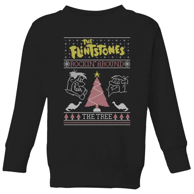 Flintstones Rockin Around The Tree Kinder Weihnachtspullover – Schwarz