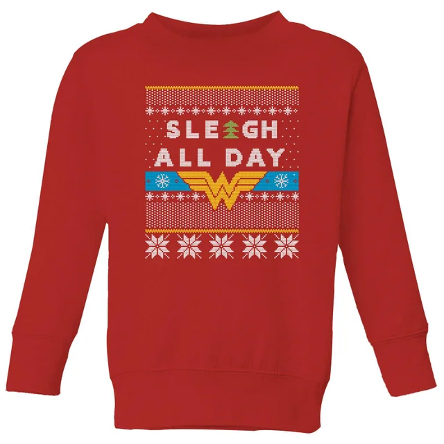DC Comics Wonder Woman 'Sleigh All Day Kinder Weihnachtspullover – Rot