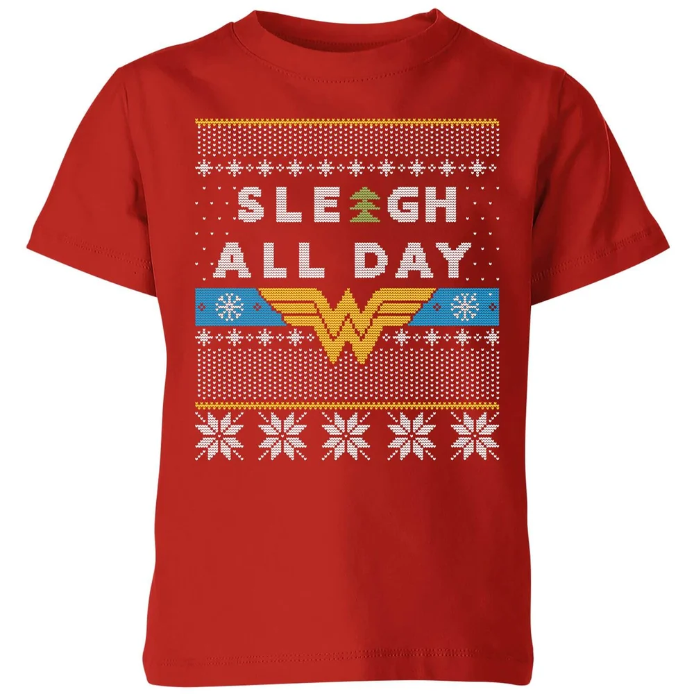 Wonder Woman 'Sleigh All Day Kids' Christmas T-Shirt - Red - 3-4 Jahre Bild 1