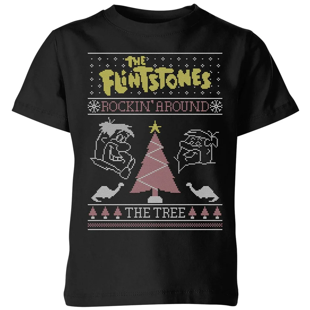 Flintstones Rockin Around The Tree Kids' Christmas T-Shirt - Black - 3-4 Jahre Bild 1