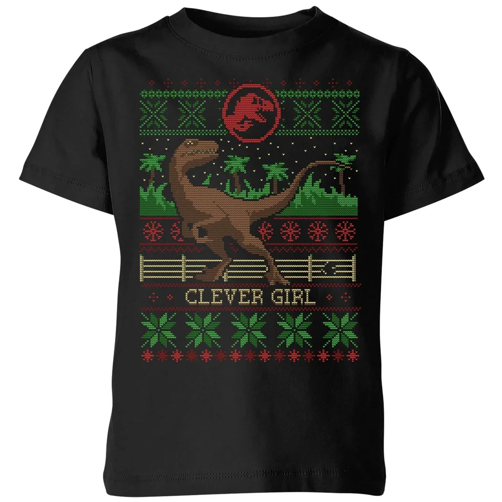 Jurassic Park Clever Girl Kids' Christmas T-Shirt - Black - 3-4 Jahre Bild 1