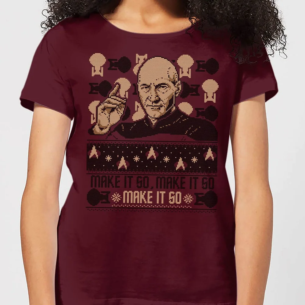Star Trek: The Next Generation Make It So Christams Women's Christmas T-Shirt - Burgundy - S Bild 1