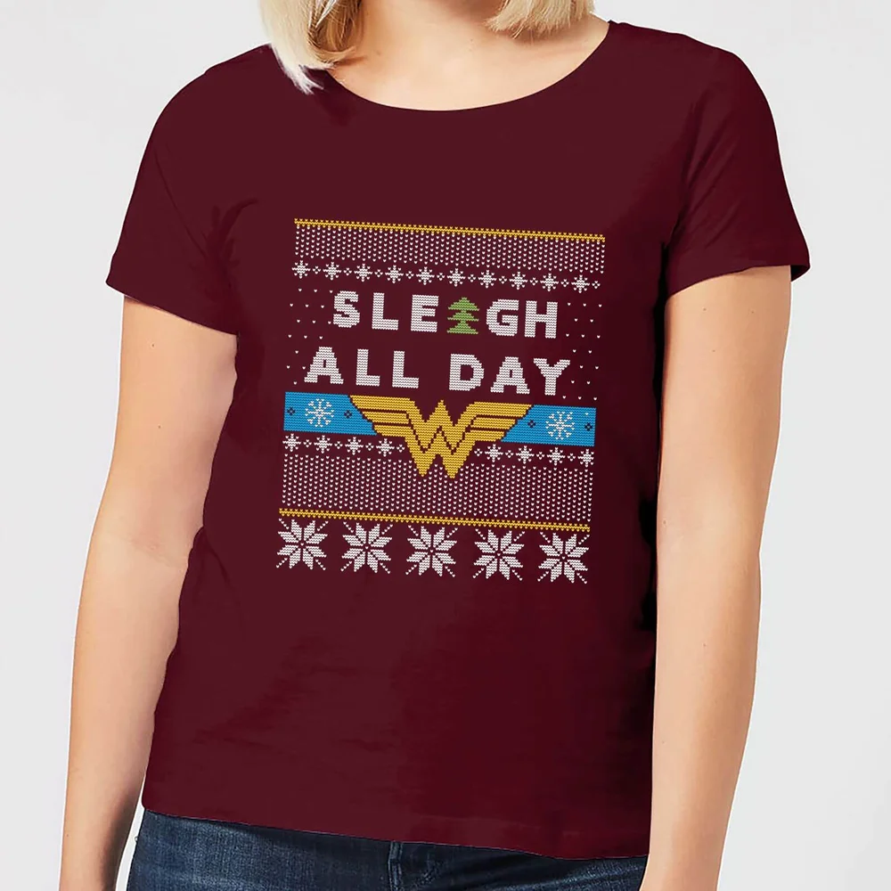 Wonder Woman 'Sleigh All Day Women's Christmas T-Shirt - Burgundy - S Bild 1