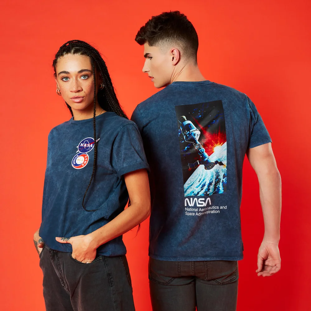 NASA Soyuz Chest Unisex T-Shirt - Navy Blau Acid Wash - S - Marineblau Bild 1