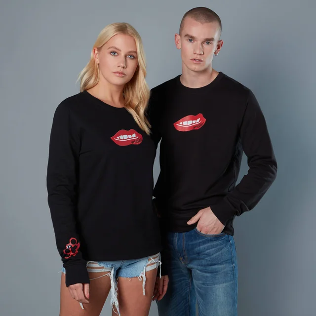 Red Lips with Knuckleduster Unisex Birds of Prey Sweatshirt - Schwarz