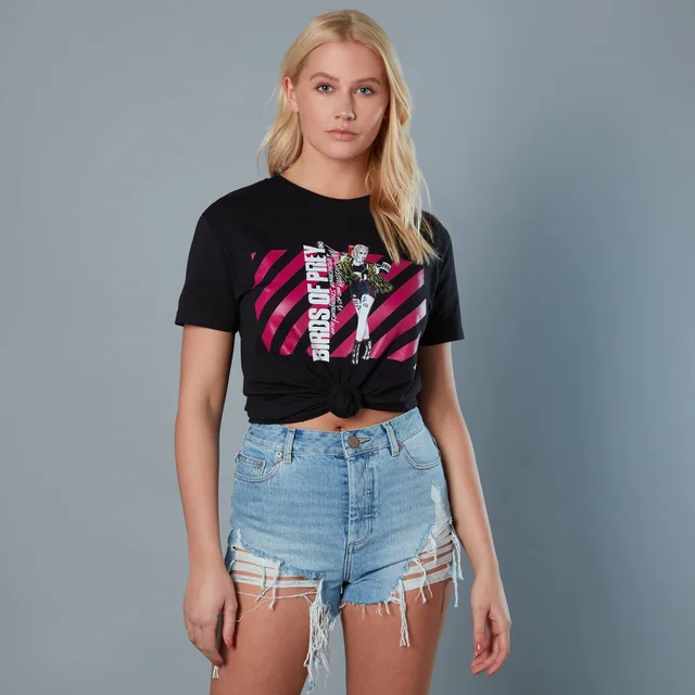 Harley Quinn Pink Stripes Unisex Birds of Prey T-Shirt - Schwarz
