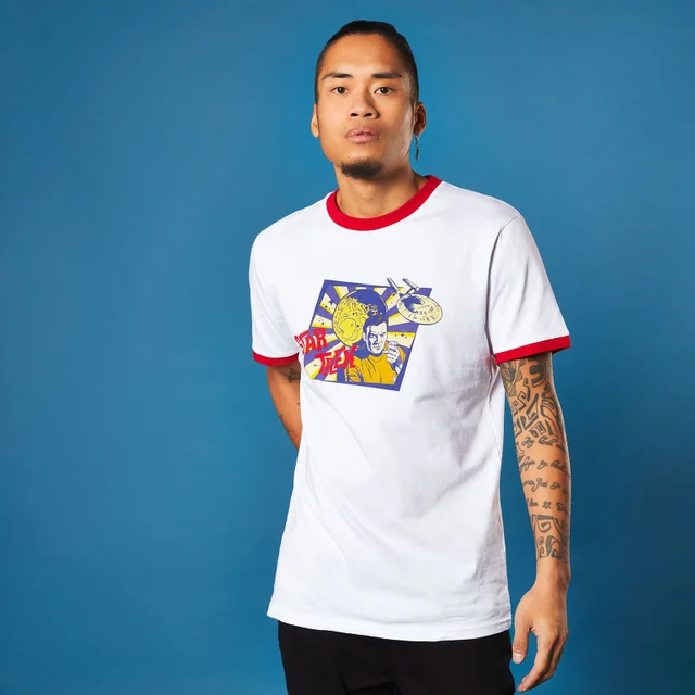 Retro Captain Kirk Star Trek T-shirt - Weiß/ Rot Ringer