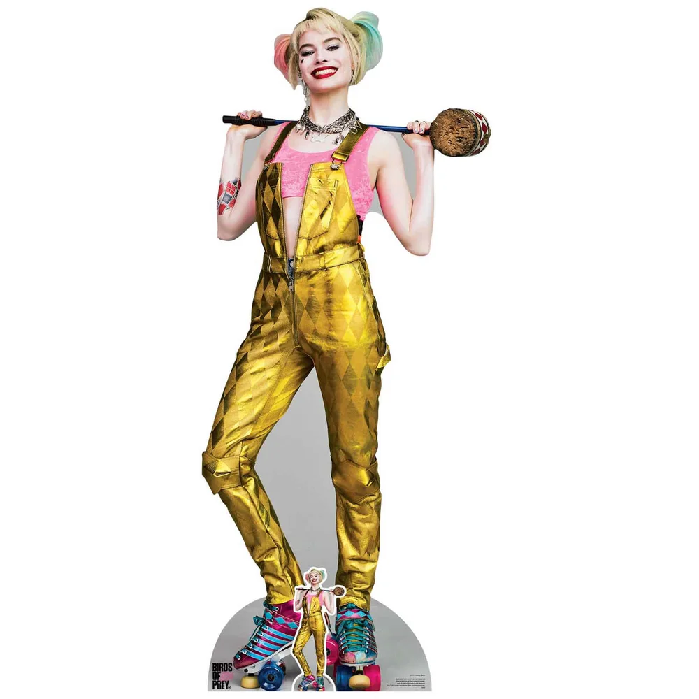Birds of Prey Harley Quinn in Gold Jumpsuit lebensgroßer Karton-Aufsteller Bild 1