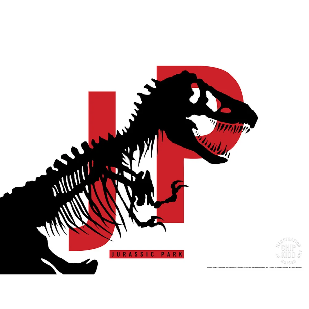 Jurassic Park Original Logo Siebdruck mit Buchstabendruck von Chip Kidd - Weiß Bild 1