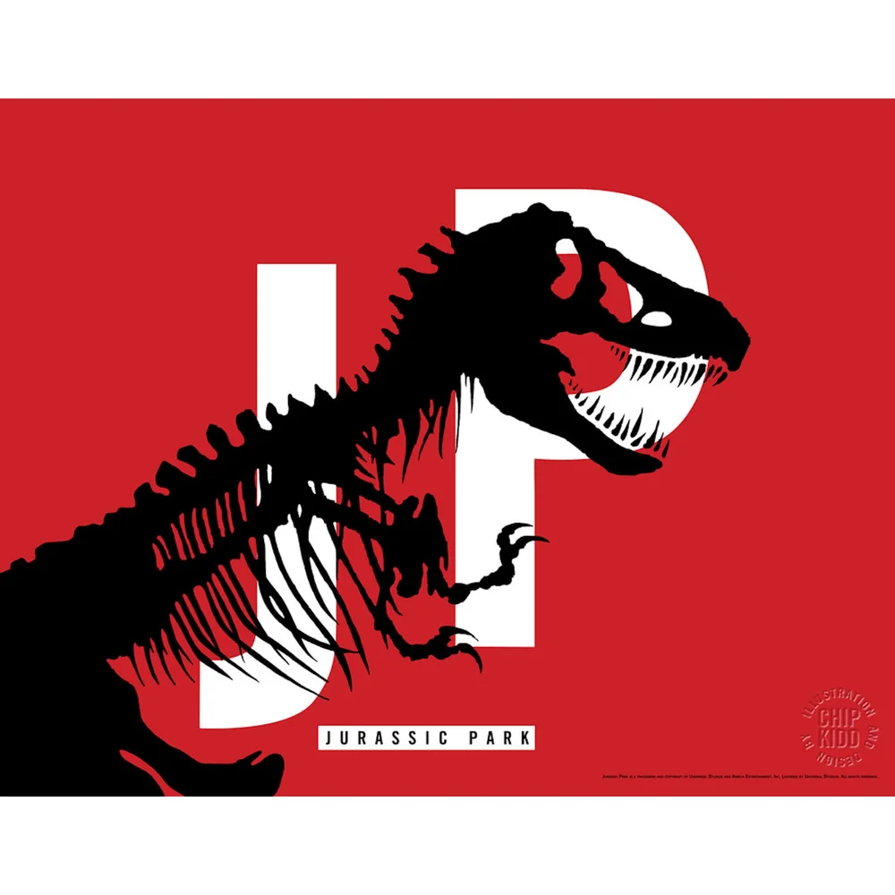 Jurassic Park Original Logo Siebdruck mit Buchstabendruck von Chip Kidd - Rot Bild 1