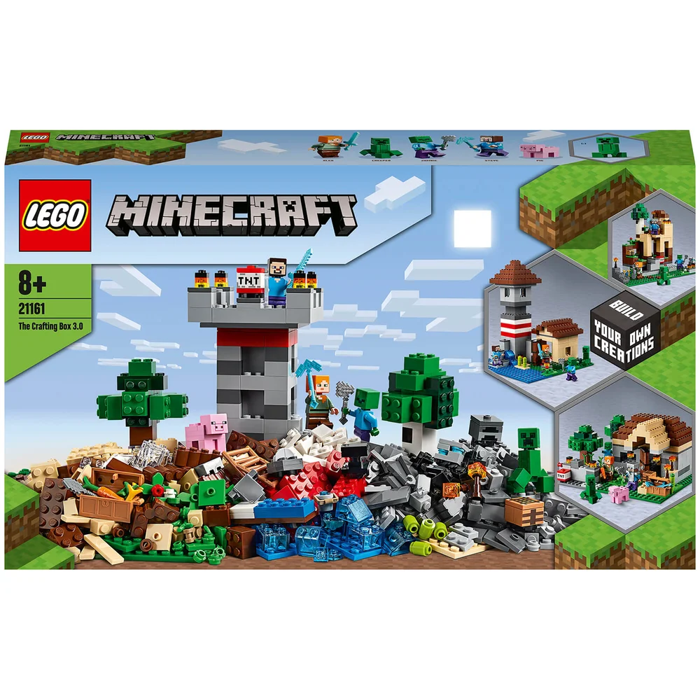 LEGO 21161 Minecraft Die Crafting-Box 3.0 2-in-1 Set Schloss oder Farm mit Figuren: Steve, Alex und Creeper Bild 1