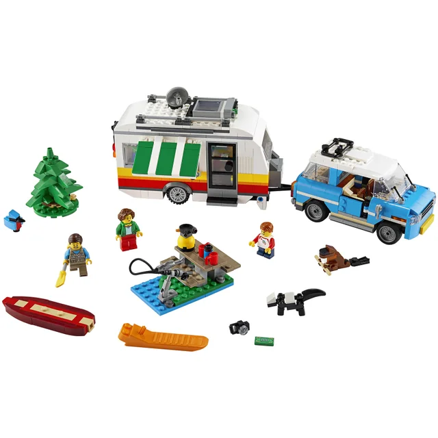 LEGO 31108 Creator 3-in-1 Campingurlaub Spielset mit Auto, Wohnmobil, Campingbus, Leuchtturm, Sommer-Bauspielzeug